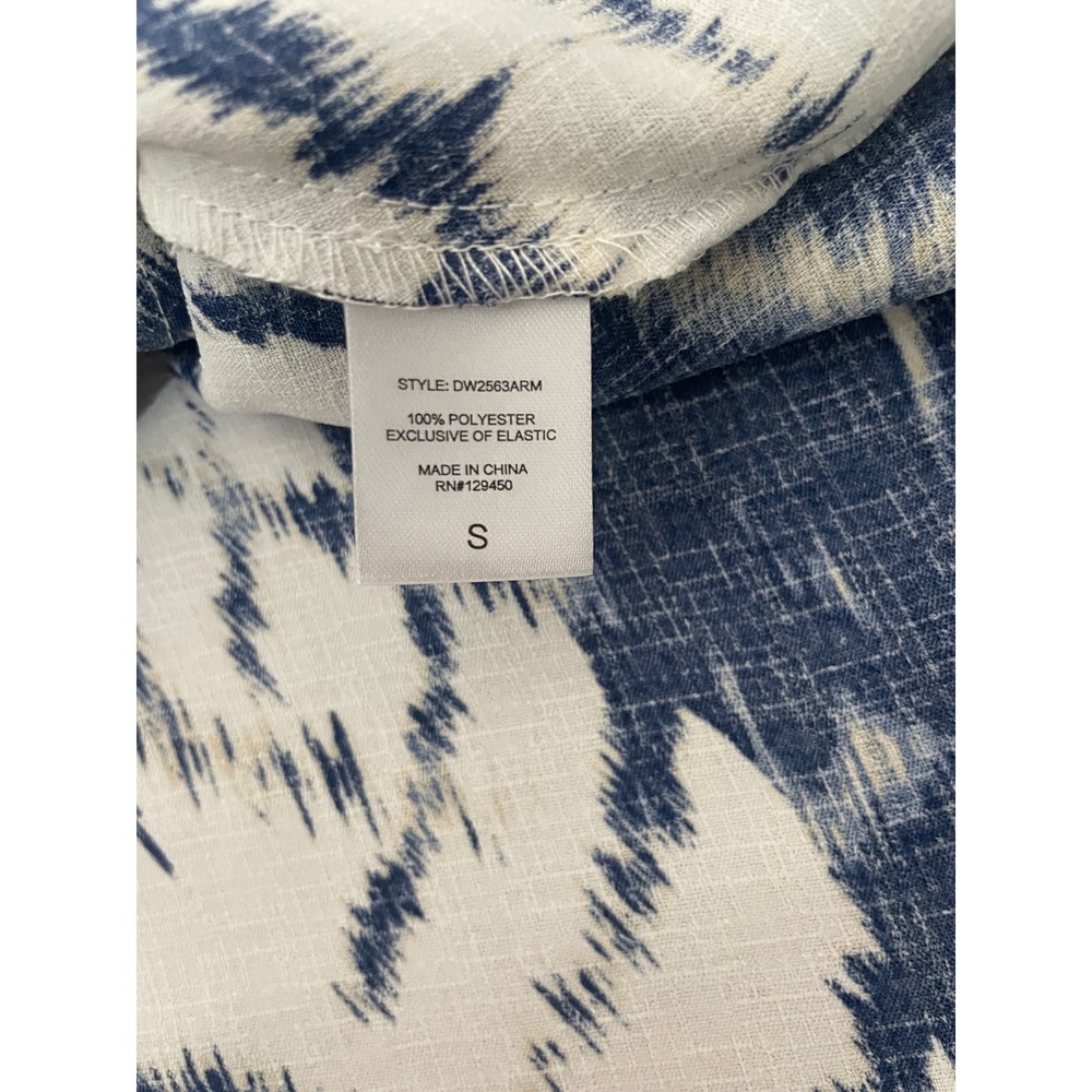 Fred David Blue White Tropical Print Midi Dress Belted Sleeveless Size Small - Picture 4 of 10